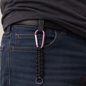 Black Paracord Keychain with Purple Carabiner and Purple Key Ring | 7 inches